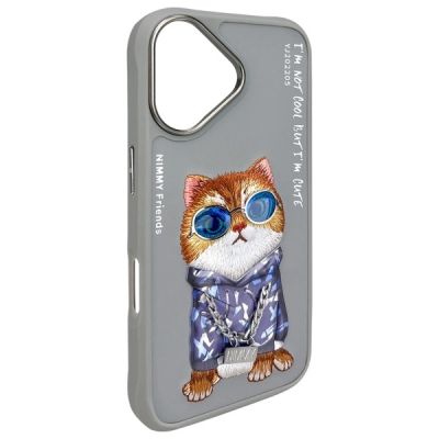 4. Nimmy Glasses Cool Cat iPhone 16 Hülle - Grau