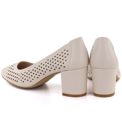 4. Beige Pumps mit Lochmuster und Blockabsatz, Sergio Leone PB848