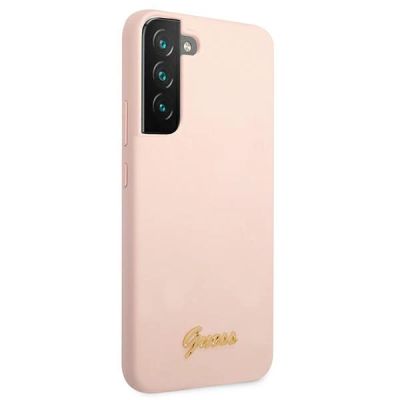 4. Guess GUHCS22MLSLMGPP S22+ S906 pink/pink Hardcase Silikon-Schriftzug Metall-Logo
