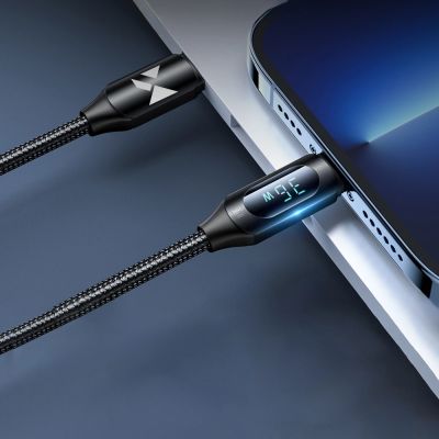 6. Wozinsky WUCLC2 Lightning – USB-C 36 W 480 Mbit/s 2 m Kabel mit Display – Schwarz