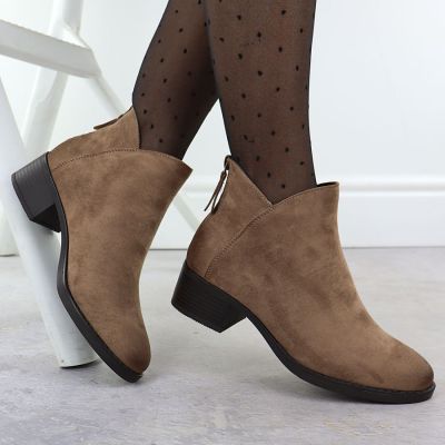 5. Damen-Ankle-Boots mit Blockabsatz, gefüttert, beige, Potocki 12472