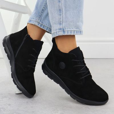 5. Damen-Lederstiefeletten aus schwarzem Veloursleder Rieker Z0022-00