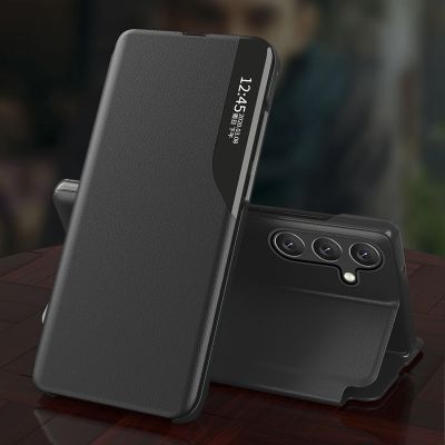 3. Eco Leather View Case Hülle für Samsung Galaxy S25 mit Klappständer - Schwarz