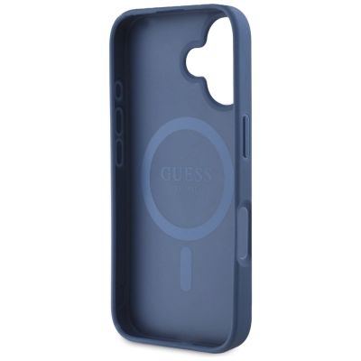 7. Guess Grained Printed Flower Pattern MagSafe iPhone 16 Hülle Blau