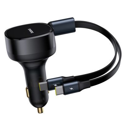 3. Baseus Enjoyment 2-in-1-Autoladegerät mit einziehbarem Gehäuse, 33 W, Schwarz