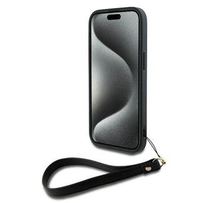 6. DKNY Wrist Strap Stock Logo Hülle für iPhone 15 / 14 / 13 – Schwarz