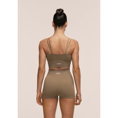 4. CASALL Damen-Glanz-Nahtloses Rippstrick-Top, grün