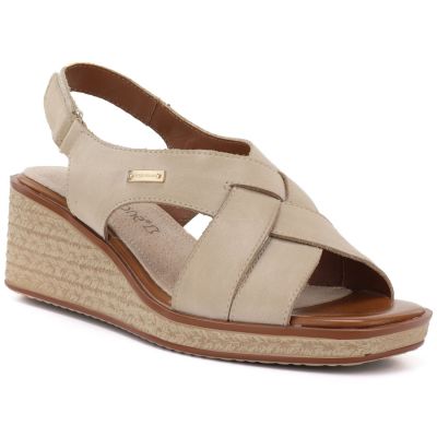 Beige Sergio Leone SK297 Damen-Keilsandalen aus Leder