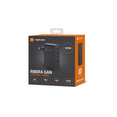7. NATEC RIBERA GAN Wandladegerät 3x USB-C 1x USB-A 100W Schwarz