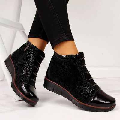 19. Damen-Lederboots mit Warmfutter und Print, schwarz, Filippo