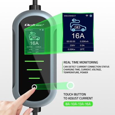 6. Qoltec Mobile Ladestation für Elektrofahrzeuge und Hybridfahrzeuge mit 2-in-1-Ladeeinstellung Typ 2 | 11 kW | 400 V | CEE 16 A | Wi-Fi | TUYA | SMART LIFE | LCD | Tragbar | Wallbox | 5 m