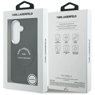8. Karl Lagerfeld MagSafe Hülle mit geprägtem Ring und RSG-Logo für Samsung Galaxy S26 – Schwarz