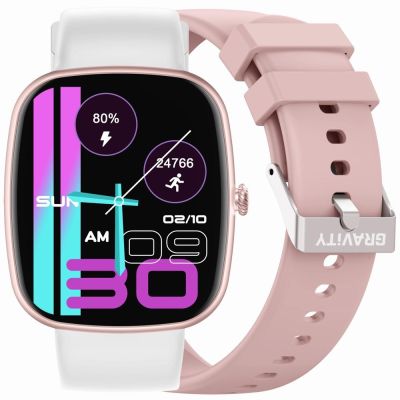 GRAVITY GT18-2 Damen-Smartwatch, pinkes Silikonarmband + weißes Armband
