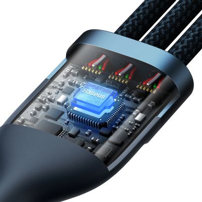 3. Baseus Flash Series II 3-in-1 Schnellladekabel USB-A auf USB-C / Micro-USB / Lightning 66 W 480 Mbit/s 1,2 m Blau
