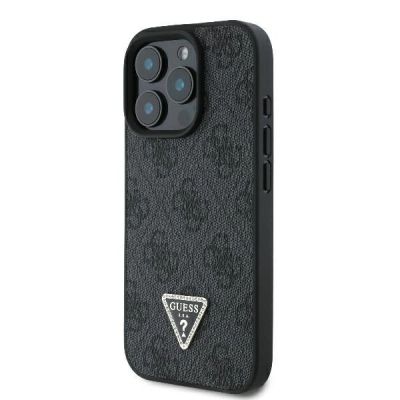 2. Guess Leder 4G Triangle Strass MagSafe Hülle für iPhone 16 Pro Max – Schwarz