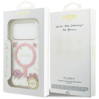 8. Guess Resin Flowers Glitter MagSafe Hülle für iPhone 17 Pro - Pink