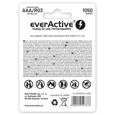 EVERACTIVE BATTERIEN R03/AAA NI-MH 550 MAH INFINITY LINE - BLISTER 4 STÜCK EVHRL03-550