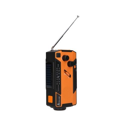 4. Extralink Solar-Notfallradio mit Kurbeldynamo-Powerbank (4000 mAh) und SOS-Taschenlampe SR-4000, tragbar, analog, Schwarz/Orange