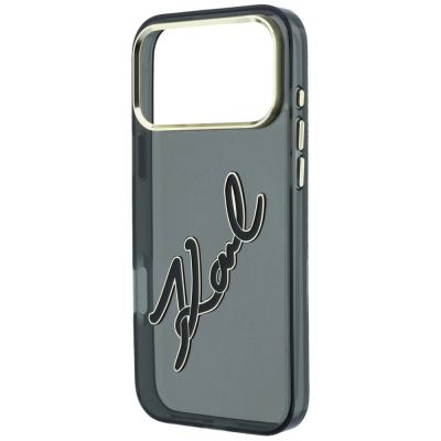 6. Karl Lagerfeld IML Big Signature Schutzhülle mit Metallrahmen aus Kunstharz für iPhone 18 Pro Max / 17 Pro Max – Schwarz