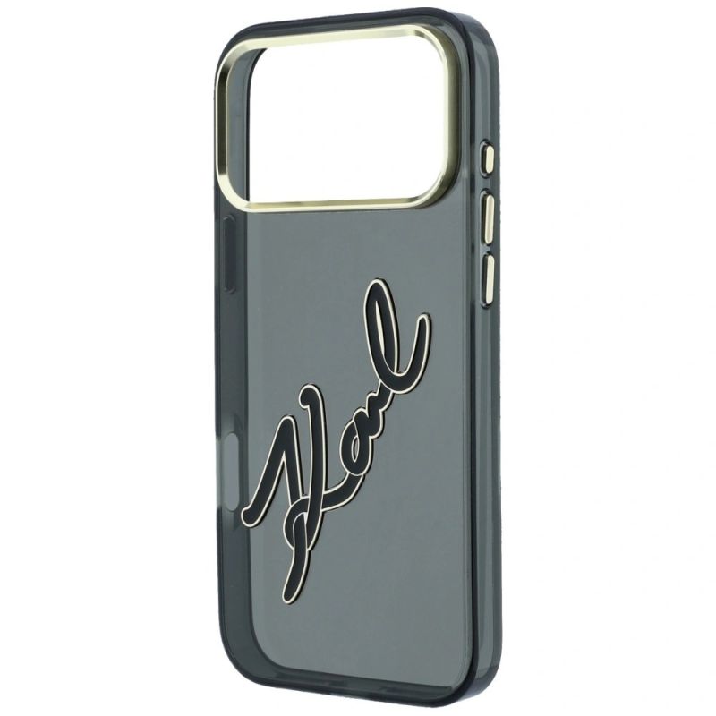 6. Karl Lagerfeld IML Big Signature Schutzhülle mit Metallrahmen aus Kunstharz für iPhone 18 Pro Max / 17 Pro Max – Schwarz