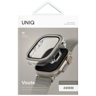 5. Uniq Voute Hülle mit gehärtetem Glas für Apple Watch Ultra 49 mm - Silber