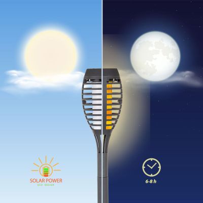 12. Solar-Taschenlampe mit tanzenden Flammen, 12 SMD-LEDs, 7,5 x 7,5 x 46,5 cm, Grau