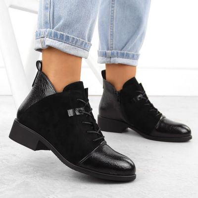 14. Damen-Wildleder-Stiefeletten, gefüttert, schwarz M.Daszyński MR2458-7