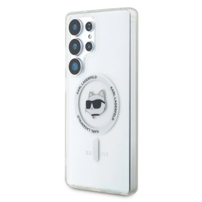 2. Karl Lagerfeld Button Choupette Head Gedrucktes Logo MagSafe Samsung Galaxy S25 Ultra Hülle weiß