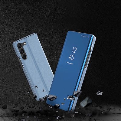 8. Clear View Case Hülle für Samsung Galaxy S23+ Flip Cover blau