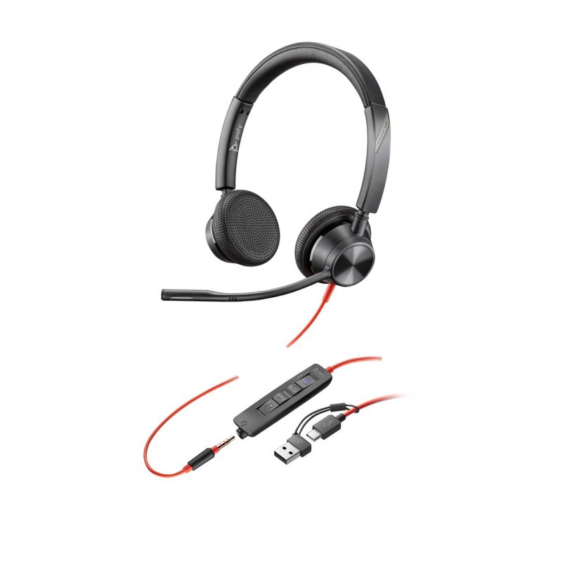 98. Poly Blackwire 3325 Stereo-Headset mit MS Teams-Zertifizierung, USB-C-Stecker, 3,5-mm-Klinkenstecker und USB-C/A-Adapter (8x222AA)
