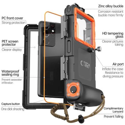 4. Tech-Protect Waterproof Case wasserdicht IPX8 für Smartphones 4,7-6,7" - Schwarz und Orange