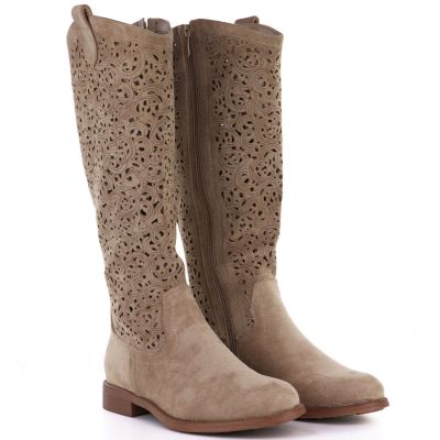4. Beige Damenstiefel mit Lochmuster, S.Barski HY61-8023