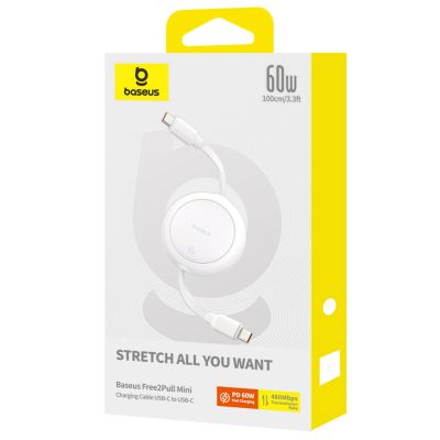 8. Baseus Free2Pull 60W USB-C Einziehbares Kabel – USB-C 1 m – Weiß