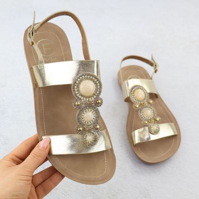 Flache Damensandalen mit Verzierung, Melissa Gold, Filippo DS6882