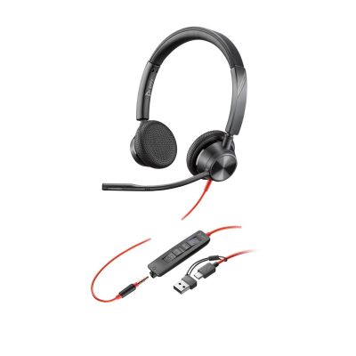 64. HP Poly Blackwire 3325 USB-C Stereo-Headset, Microsoft Teams-zertifiziert + 3,5-mm-Klinkenstecker + USB-C/A-Adapter