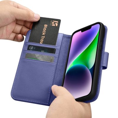 16. iCarer Wallet Case 2in1 Cover iPhone 14 Plus Anti-RFID Leder Flip Case Hellviolett (WMI14220727-LP)