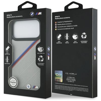 8. BMW M Tricolor Metal Logo MagSafe Case für iPhone 17 Pro Max – Grau