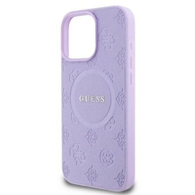 6. Guess Saffiano Peony Classic Logo MagSafe-Hülle für iPhone 16 Pro Max – Lila