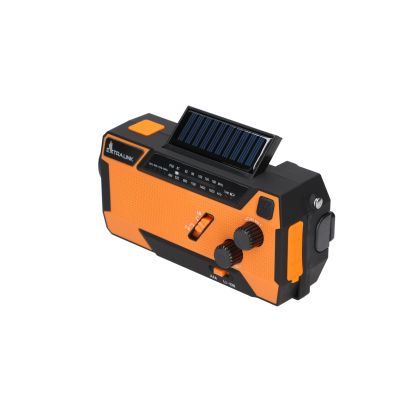 24. Extralink Solar-Notfallradio mit Kurbeldynamo-Powerbank (4000 mAh) und SOS-Taschenlampe SR-4000, tragbar, analog, Schwarz/Orange