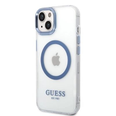 2. Guess Metal Outline MagSafe Hülle für iPhone 14 Plus – blau