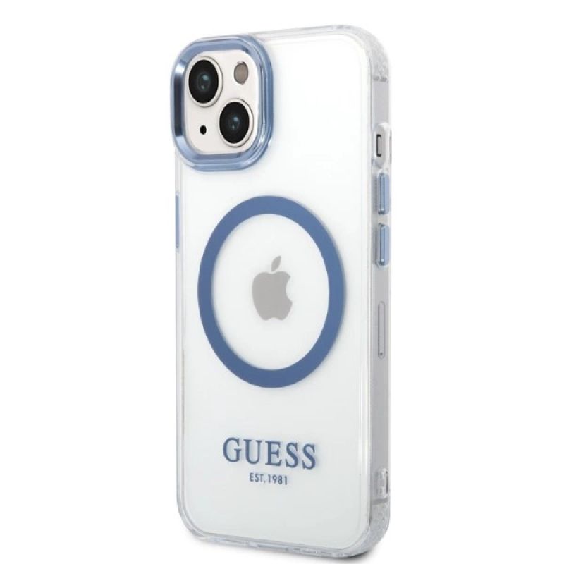 2. Guess Metal Outline MagSafe Hülle für iPhone 14 Plus – blau
