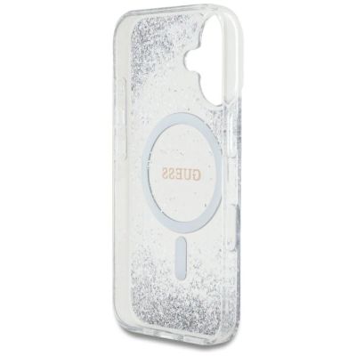7. Guess HC Resin Bottom Glitter MagSafe iPhone 16 Hülle - Silber