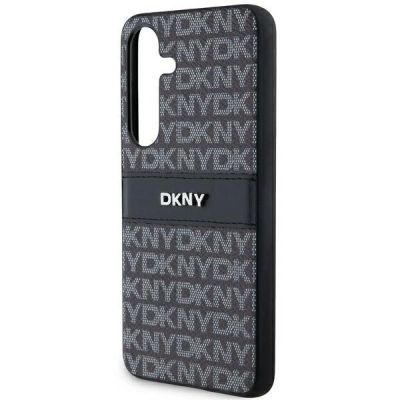 5. DKNY Leder-Monostreifen- und Metall-Logo-Hülle für Samsung Galaxy S24+ – Schwarz