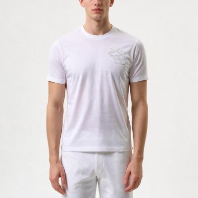 Paul&Shark Herren-T-Shirt aus Baumwolle, weiß, 26411035-10 – klassischer Schnitt, Logo