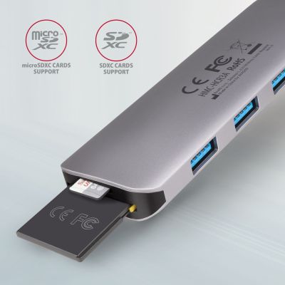 3. Axagon HMC-HCR3A 3x USB-A + HDMI + SD/microSD USB-C 3.2 Gen 1 Hub, 20 cm, kabelgebunden, USB 3.2 Gen 1 (3.1 Gen 1), Typ-C, Grau