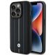 BMW Lederhülle mit blauem Streifenmuster für iPhone 15 Pro Max – Schwarz