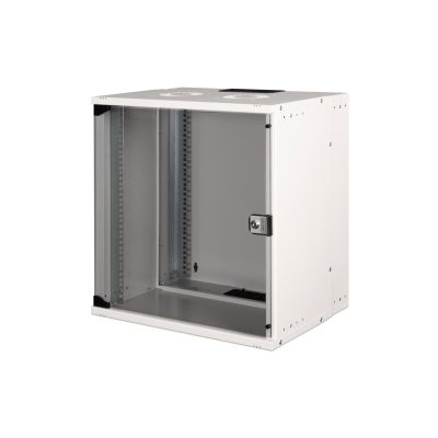 27. 19-Zoll-12-HE-Wandnetzwerkschrank, SOHO PRO 595 x 540 x 400 mm, Glastür, grau, unmontiert, 60 kg