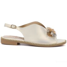 Damen-Sandalen aus flachem Leder mit Kristallen, Gold, S.Barski 61-6004