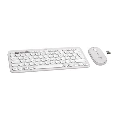 2. Logitech 920-012204 Tastatur und Maus (universell, kabellos, RF + Bluetooth, QWERTZ-Tastatur, Deutsch, Weiß)