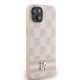 4. DKNY Lederhülle mit kariertem Monomuster und bedruckten Streifen für iPhone 15 Plus / 14 Plus – Rosa
